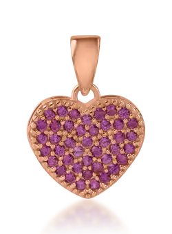 Pandantiv inima din aur roz cu zirconii roz
