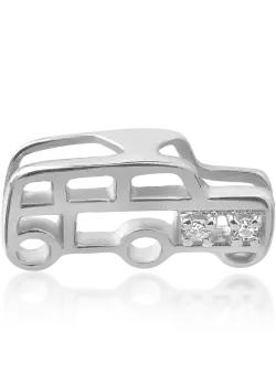 Pandantiv masinuta pentru copii din aur alb de 14K cu diamante de 0.08ct