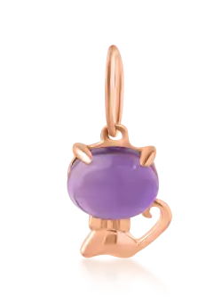 Pandantiv pisicuta pentru copii din aur roz de 14K cu ametist de 0.43ct
