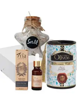 Set cadou cosmetic &bdquo;Ottoman Luxury Hali&ccedil;&rdquo; sapun cu masline (2 x 100 gr) + ulei din seminte de chimen (20 ml) + sare de baie de lavanda (140 gr)