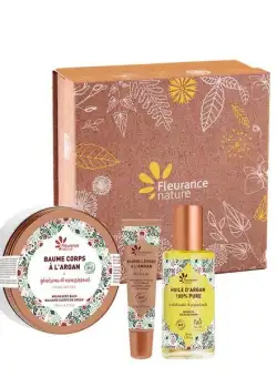 Set cadou cosmetice bio cu argan pentru corp - Argan care, Fleurance Nature ( Balsam corp 150ml + Balsam buze 15ml + Ulei 50ml )