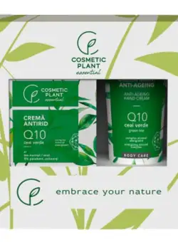 Set Cadou Essential Antirid Cosmetic Plant - Crema Antirid de Zi Q10 si Ceai Verde, 50 ml + Crema de Maini Anti-Ageing Q10 si Ceai Verde, 100 ml
