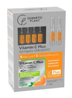 Set Ingrijire Skin Boost 40+ Cosmetic Plant: Crema Antirid pentru Fermitate 40+ Vitamin C Plus, 50ml; Fiole Skin Boost Vitamina C Plus, 6 x 2 ml