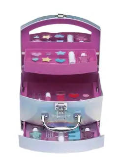 Set paleta machiaj copii tip geanta cosmetice Treffina Rainbow, 21 x 17,5 x 14,5 cm, trusa produse cosmetice fete