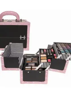 Set paleta machiaj tip geanta cosmetice Treffina, 24 x 15,5 x 18,5 cm, trusa produse cosmetice, roz inchis