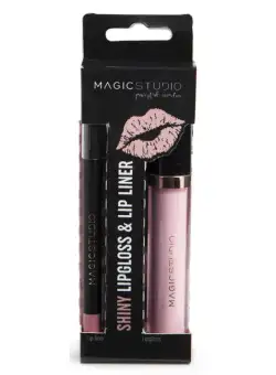 Set ruj lichid si creion de buze Magic Studio Shiny Lipgloss & Lip Liner, nude