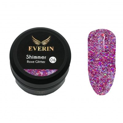 Gel Color Shimmer Rose Glitter EVERIN 5ml – 06 | Gel Roz cu Sclipici pentru Manichiură Profesională