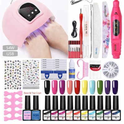 Kit Oja Semipermanenta KOSKOE-11 cu Lampă 54W, Freză Electrică, 10 Culori și Accesorii