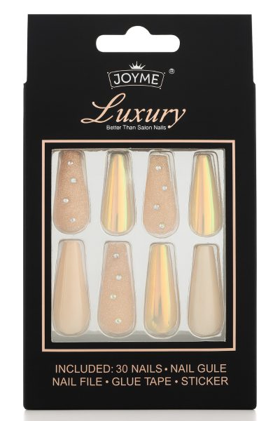 Set 30 Unghii False Balerina Press On Nude Sidefat cu Pietricele A032